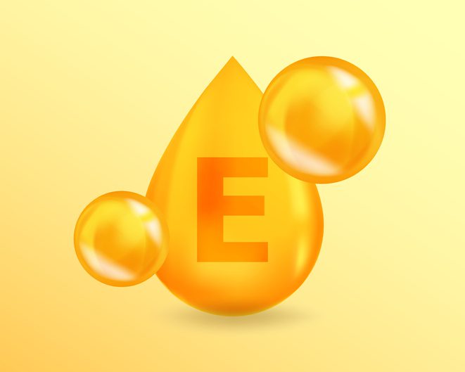 Vitamin E Tocotrienol. Realistic Vitamin drop E Tocotrienol design. 3D Vitamin complex illustration concept. Yellow drug nutrition design for beauty, cosmetic, heath advertising.