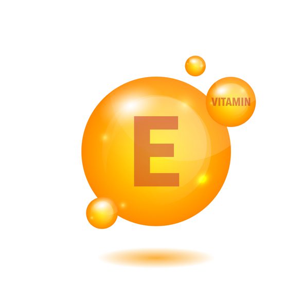 Vitamin E gold shining icon. Ascorbic acid. Shining golden substance drop. Nutrition skin care. Vector illustration.